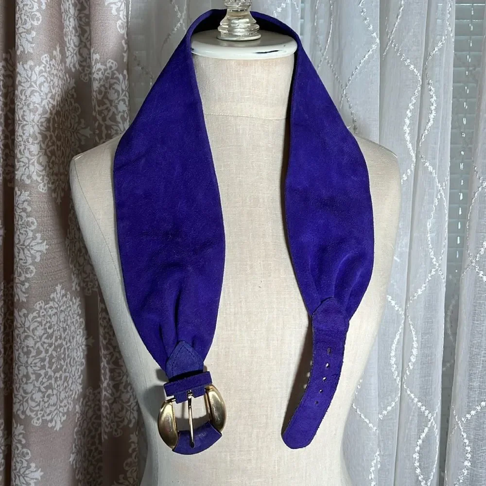 Vintage Purple Suede Belt with Gold Metal Buckle